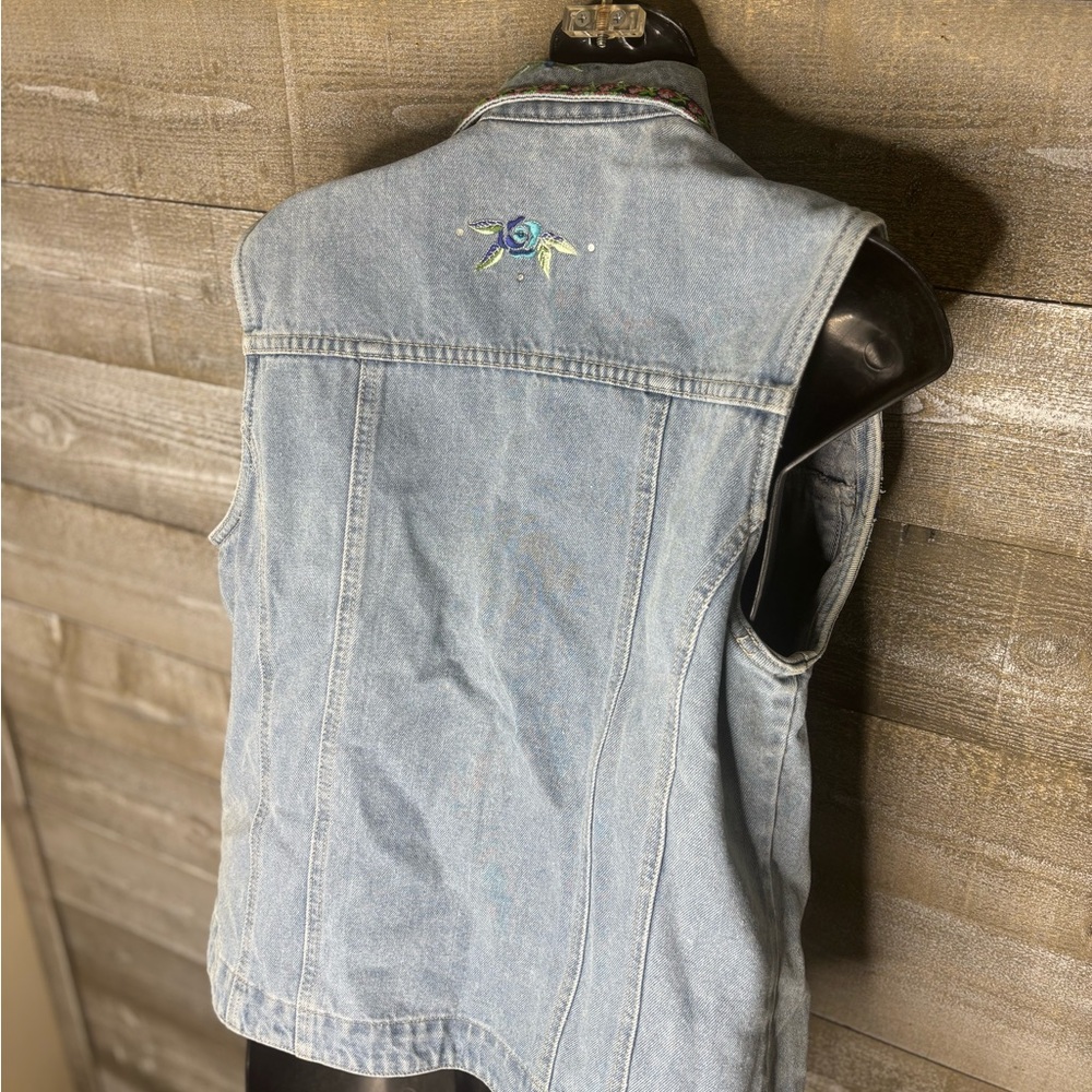 Bill Blass vintage 90d Embroidered flower boho Denim Vest medium - Picture 5 of 7